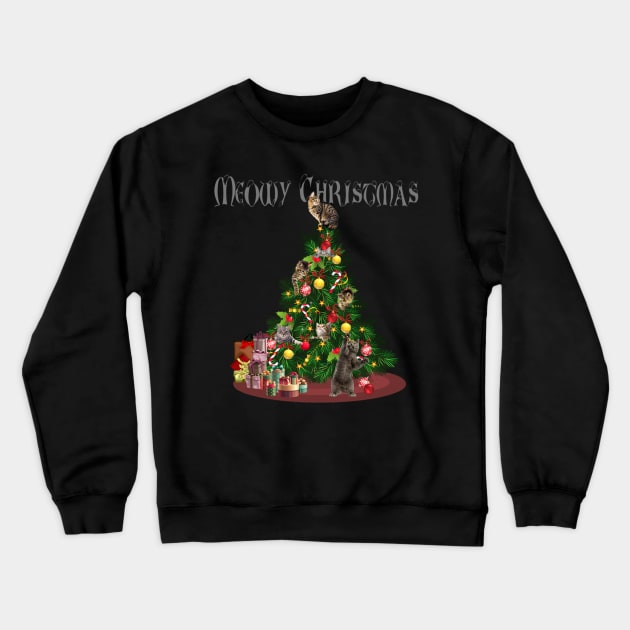 Meowy Christmas Tree Crewneck Sweatshirt by ERArts